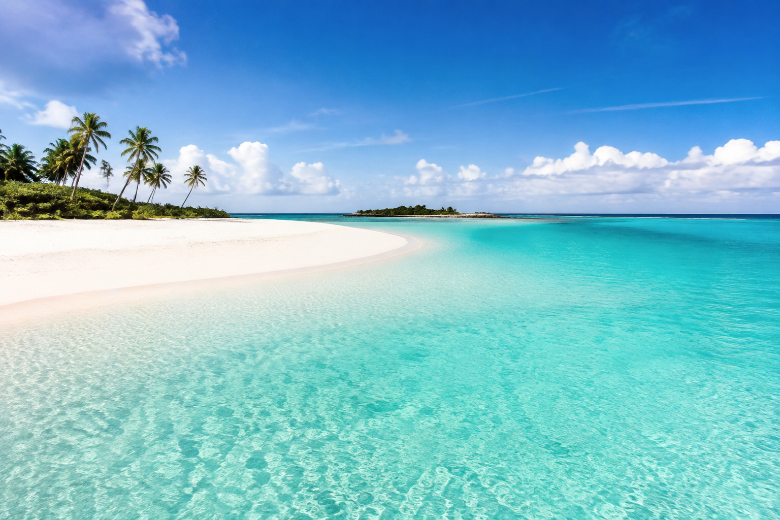 White sand and turquoise water in The Bahamas