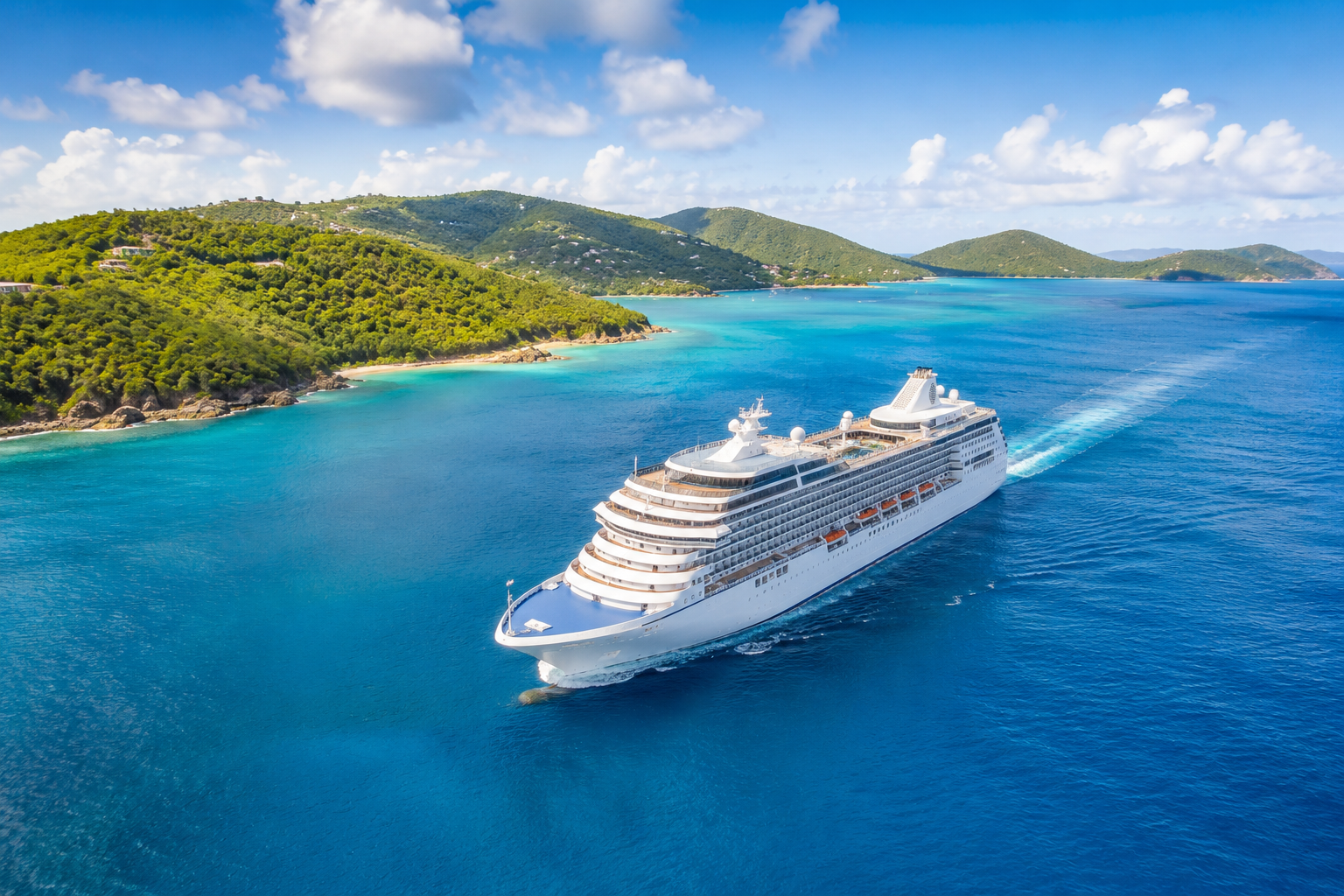 Cruise ship sailing through the Caribbean
